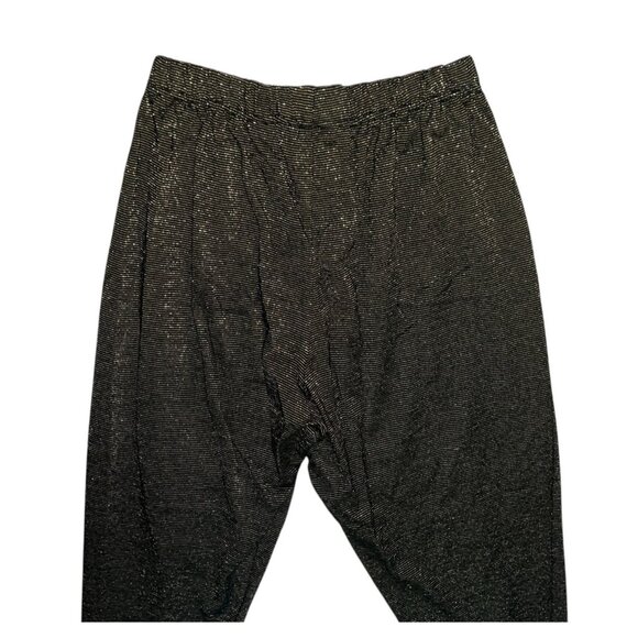 Vintage Black & Gold Metallic Stirrup Pants Elastic Waist Sz Medium By Partners - Picture 8 of 11